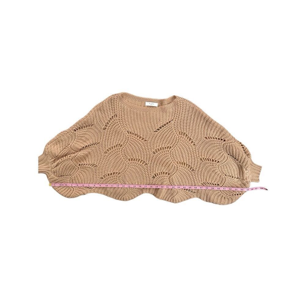 Anthropologie Elodie Cropped Scalloped Hem Open Knit Bat Wing Pullover Sweater - Picture 3 of 7